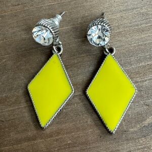 Chartreuse Enamel Drop Earrings with Crystal Studs